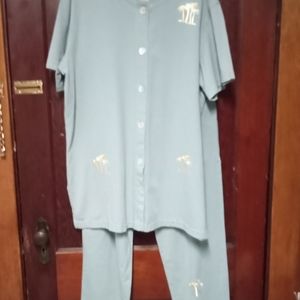 Vintage MATCH POINT MP USA Matching top pants set w/gold & silver palm trees XL